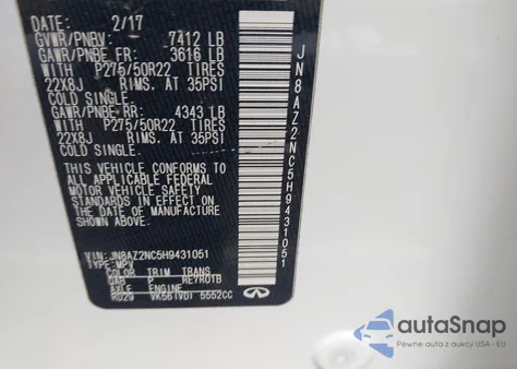 2017 Infiniti Qx80 from USA, damaged, VIN JN8AZ2NC5H9431051